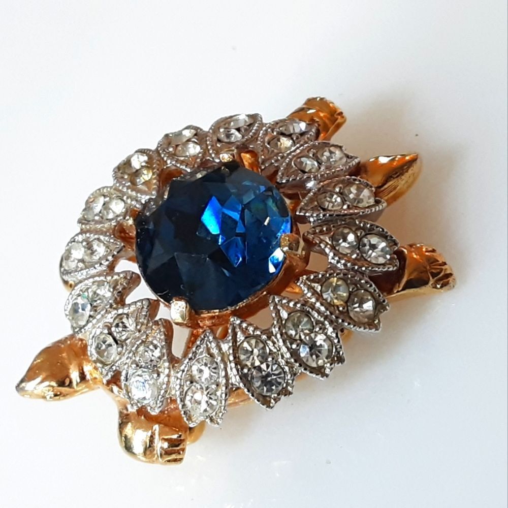 RARE VTG 1940's EISENBERG ICE Stamp Block E Figural 3-D SAPPHIRE Turtle Brooch